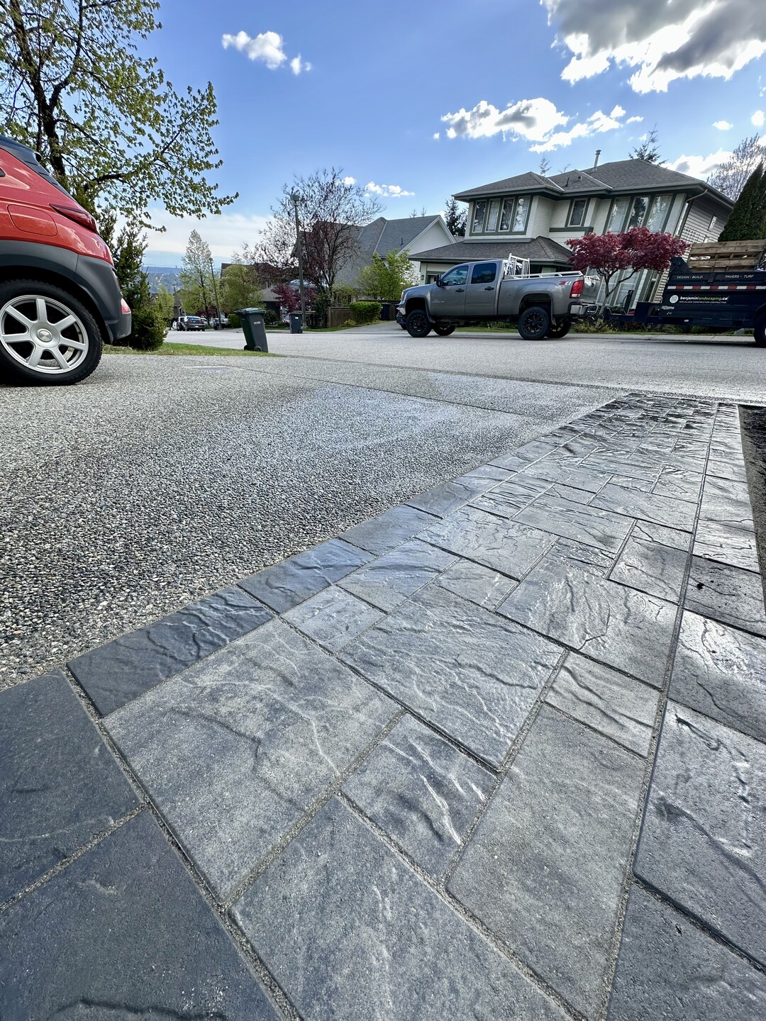 Need a wider Driveway? Paver driveway extension in Port Moody installation by Benjamin Landscaping and Projects.