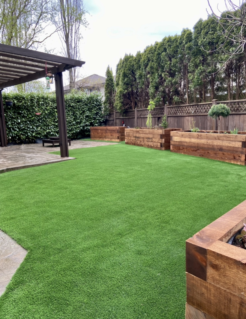 Artificial Turf yard landscape in Coquitlam. Benjamin Landscaping and Projects.  