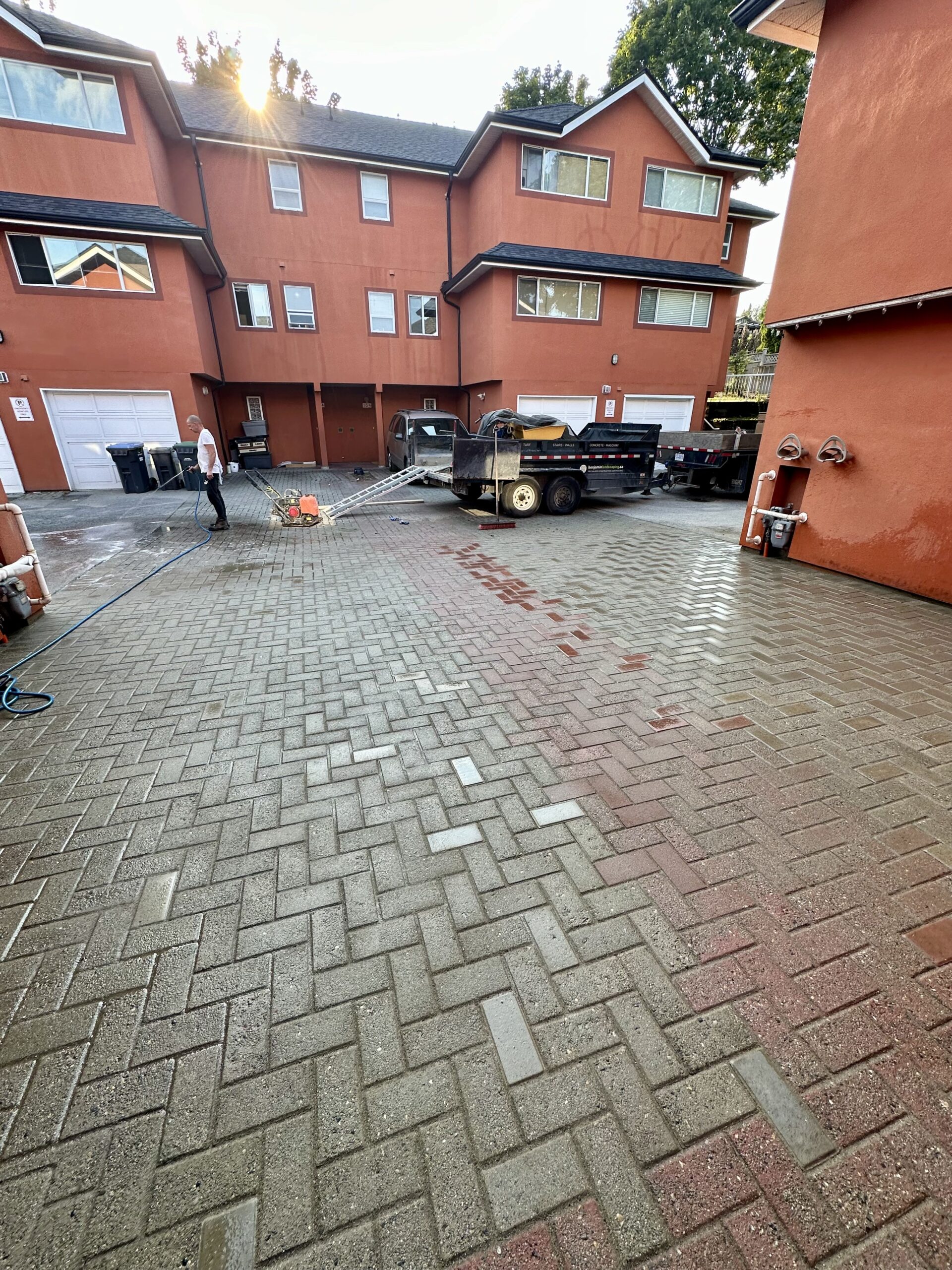 Interlocking paver driveway repair by Benjamin Landscaping and Projects. Metro Vancouver