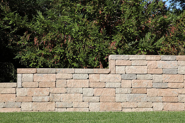 Retaining wall with stone blocks in Coquitlam