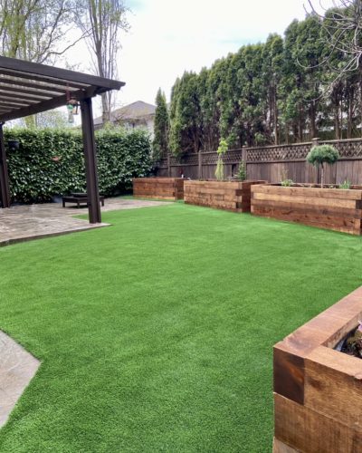 Artificial Turf yard landscape in Coquitlam. Benjamin Landscaping and Projects.
